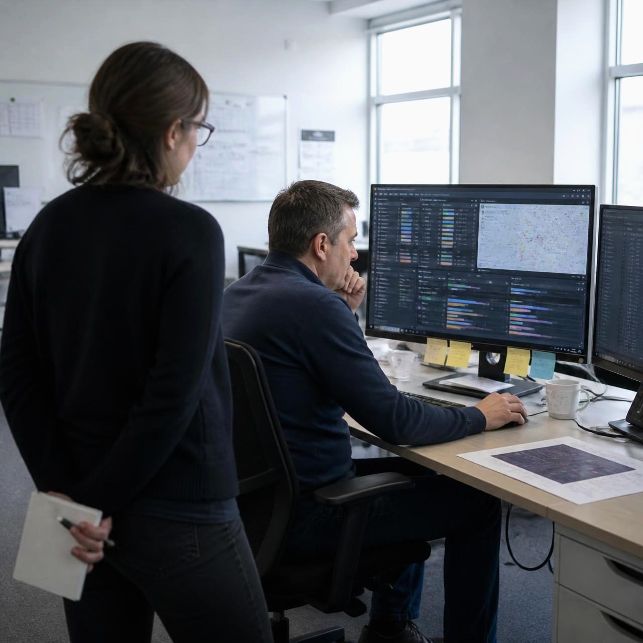 Designer UX en situation avec un médecin devant une interface clinique